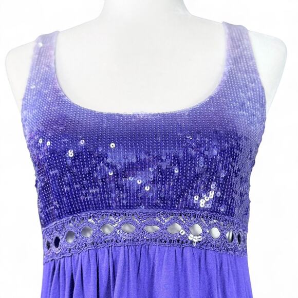 Charlotte Russe Babydoll Mini Sequin Crochet Dress L Purple Whimsigoth Fairy Y2K - Picture 2 of 14